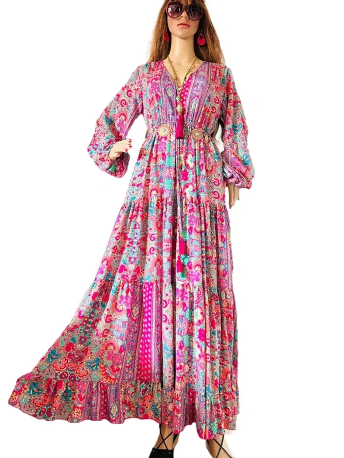 🩵🌸Magnifique robe longue bohème soie neuve avec étiquette Made in India fairycore Silk maxi dress🌸🩵 - photo numéro 11