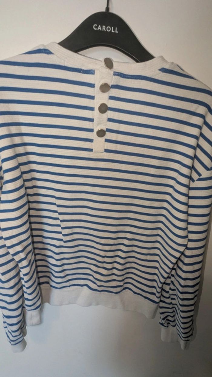 Pull rayé femme blanc et bleu S - photo numéro 4
