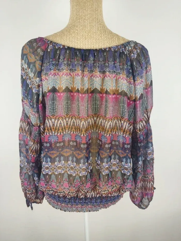 Blouse manches longues et ouvertes motifs graphiques violets et multicolores taille 38 Morgan - photo numéro 2