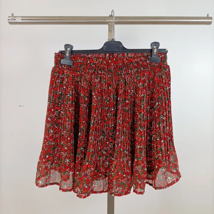 Jupe courte plissée Amisu fleurie rouge noir taille 38 fluide doublée élastique A1466 - photo numéro 6