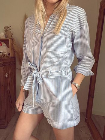 Combishort / combinaison short Zara bleu blanc rayure dessin dos XS