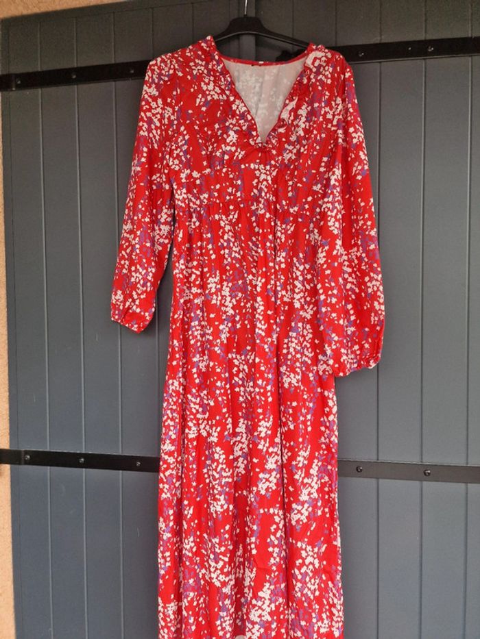 Robe longue rouge imprimé fleuri - photo numéro 4