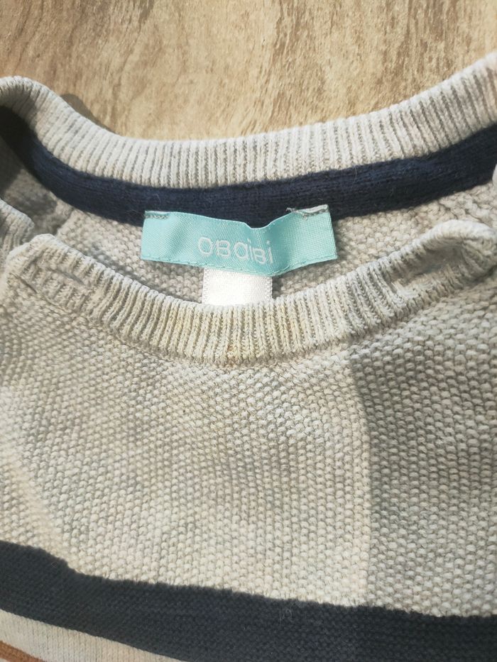 Pull gris bleu marine manches longues pour bébé garçon 12 mois obaïbi - photo numéro 2