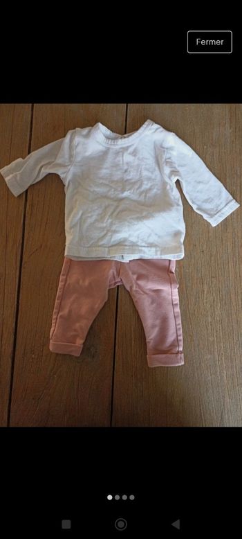 Ensemble tee-shirt manches longues blanc +pantalon rose