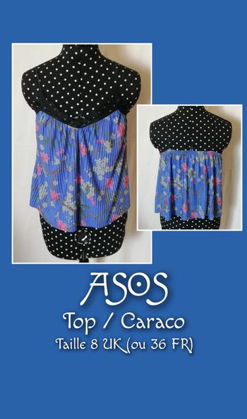 Top / caraco bleu rose gris plissé dentelle taille 36 ASOS