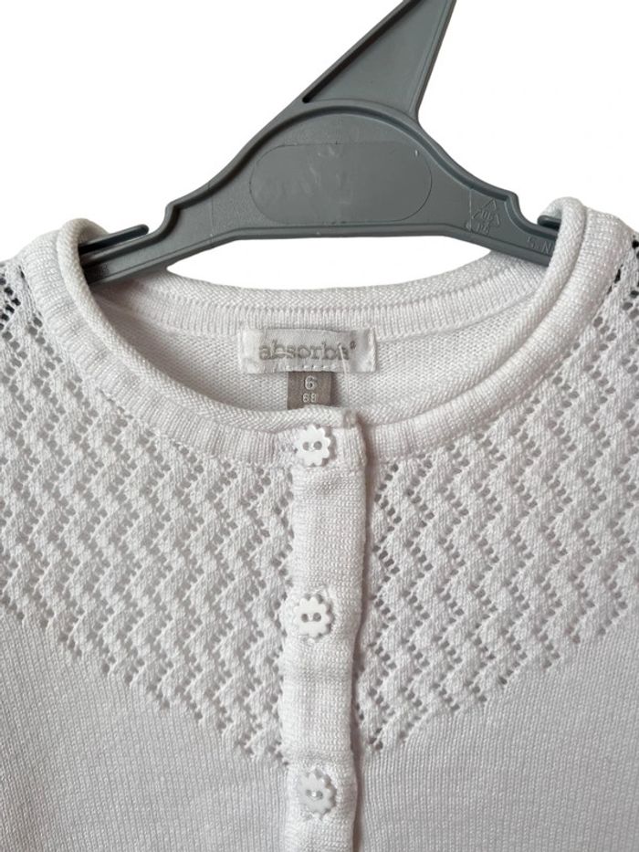 Gilet blanc à motifs zigzags en maille ajourée - Absorba 6 mois (68cm) - photo numéro 2
