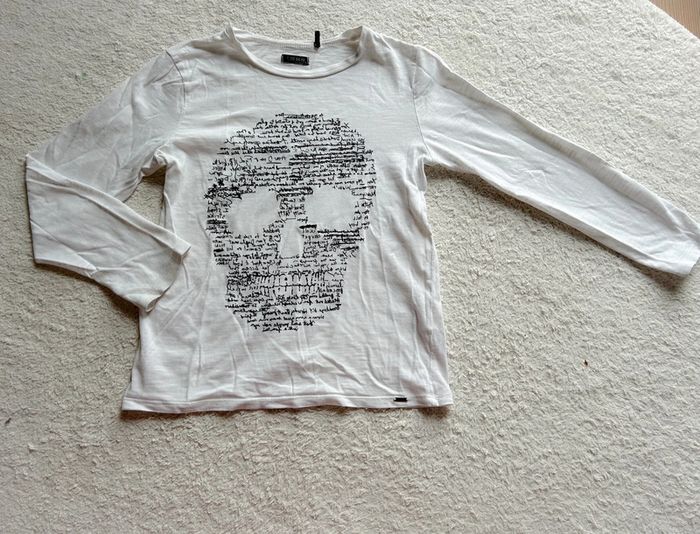 T-shirt IKKS blanc ML tête mort 8 ans