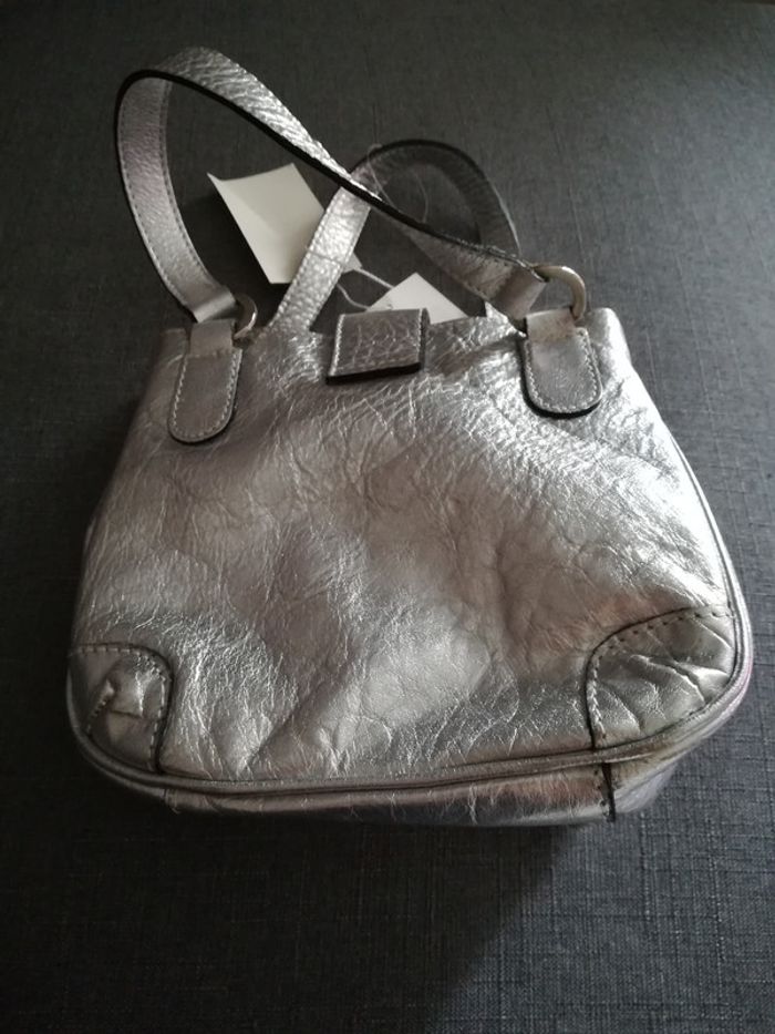 Sac argenté en cuir véritable - photo numéro 3