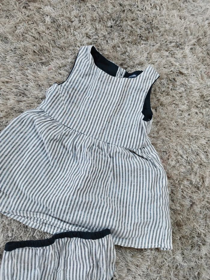 Jolie robe bébé fille noir et blanche à rayures avec culotte - photo numéro 3