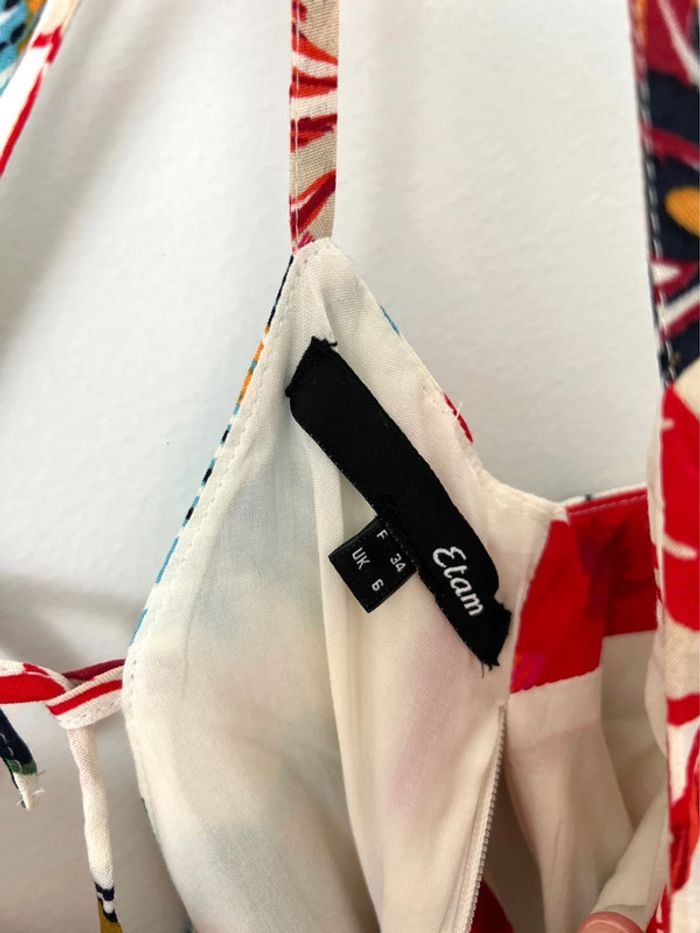 Robe d’été tropicale Etam XS doublée et nouée dans le dos - photo numéro 7