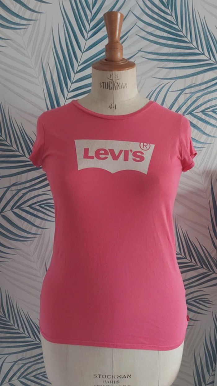 Tee-shirt rose et blanc pailleté Levi's