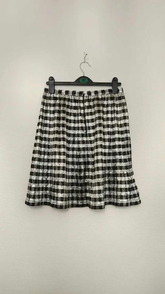 Jupe vintage à carreaux noir et fil argenté vichy