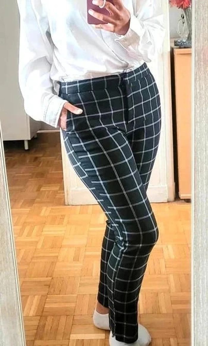Pantalon slim à carreaux Taille S Zara - photo numéro 3