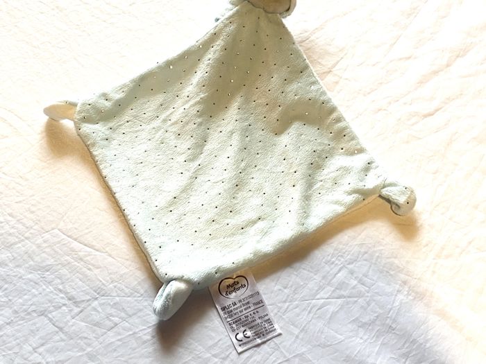 Petit Chaton Chat Gris Doudou Mouchoir Bleu Pailleté Blanc Animal Faune Peluche Petits Enfants Bébés - photo numéro 4