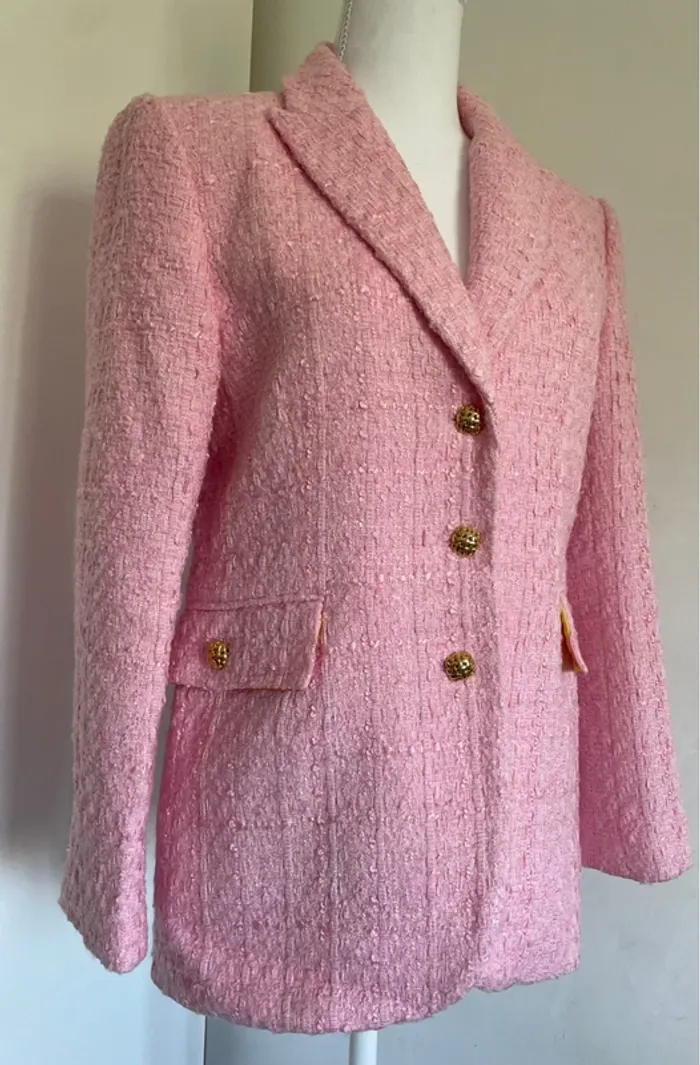 Veste blazer Zara texturé rose taille S - photo numéro 4