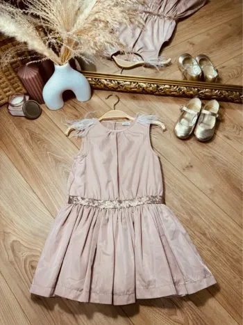 Taille 4 ans robe fille TAO rose poudré et doré * sequins satiné * 🩷