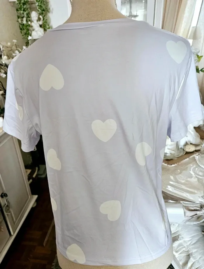 Pyjama short lila coeur blanc Taille S Neuf - photo numéro 3