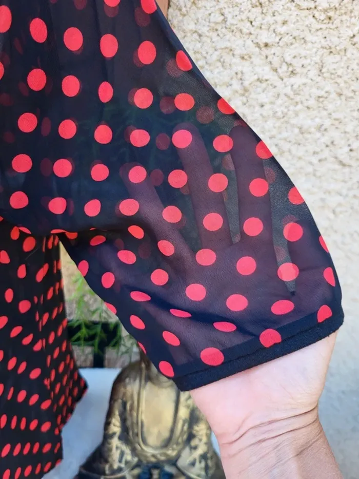 Blouse voile pin-up rétro noir rouge naf naf taille 42 - photo numéro 6