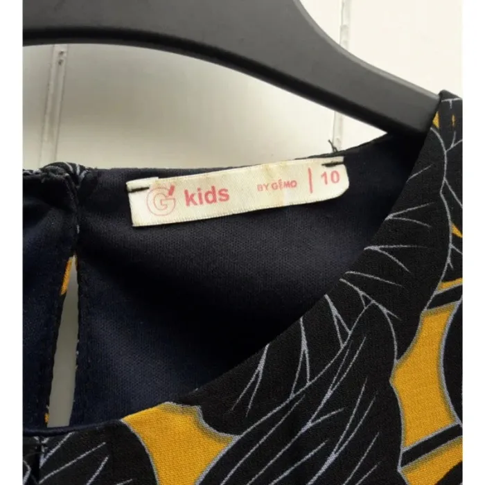 Robe fille avec motifs feuilles bleu et moutarde taille 10 ans - By Gémo Kibs / ROBE d"été - photo numéro 4