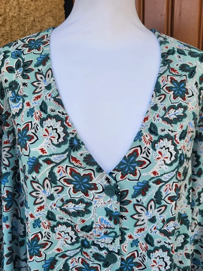 Robe chemise fleuri menthe multicolore gemo taille 54 - photo numéro 4
