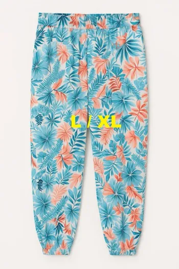 Pantalon fluide blanc motif feuillage multicolore Taille L / XL
