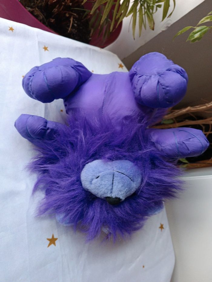 Peluche plush lion teddy parachute puffalump mytoy toy sylvertoys violet mauve purple vintage - photo numéro 7