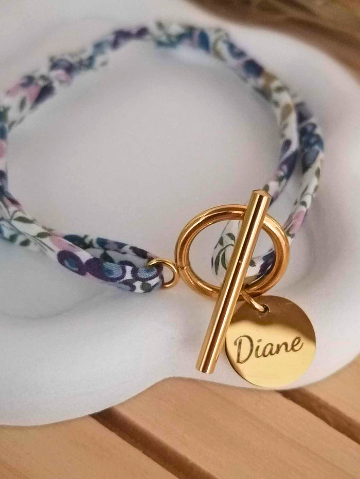 Bracelet liberty personnalisé avec médaille gravée, fermoir T en acier inoxydable, idée cadeau - photo numéro 2