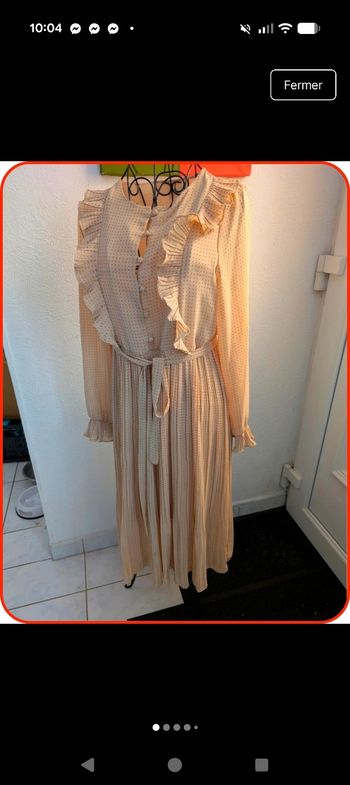 : Robe mi-longue plissée beige à pois - Style Vintage / Romantique