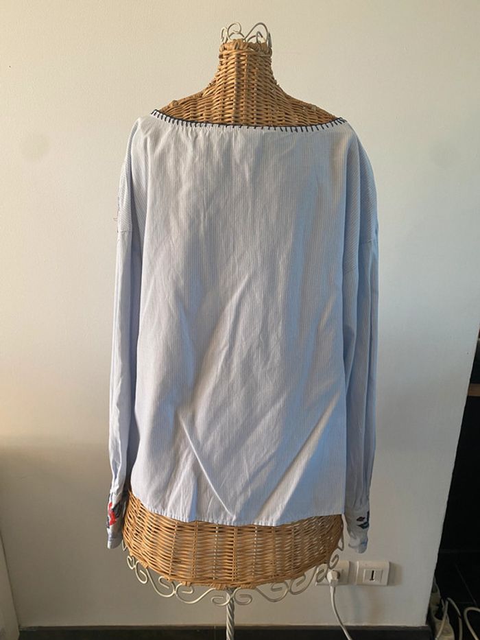 Blouse H&M bleue à rayures avec broderies fleurs taille 36 / 38 - photo numéro 7