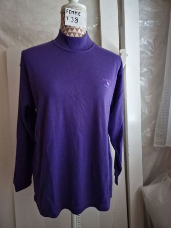 Tee-shirt, col montant, violet, en polyester &coton, en très très bon état, longueur 63cm, marque Bo