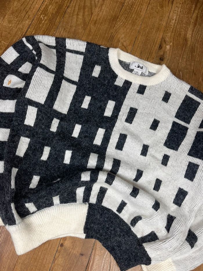 Pull maille vintage motifs gris-noir blanc M - photo numéro 2