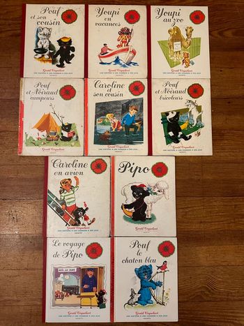 Pierre Probst - Caroline - Lot de 10 livres anciens Gentil Coquelicot cartonnés reliure rouge