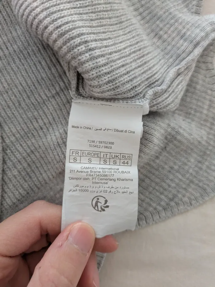 Pull gris perlé à bord festonné – Camaïeu – Taille S - photo numéro 3