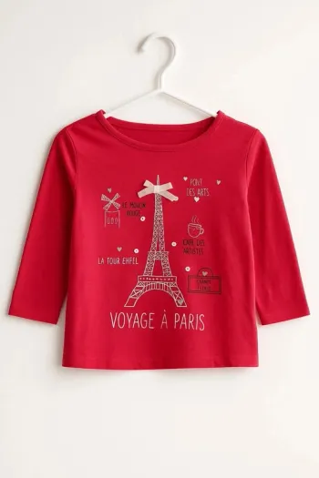 T-shirt rose manches longues “Voyage à Paris” Vertbaudet – 3 ans