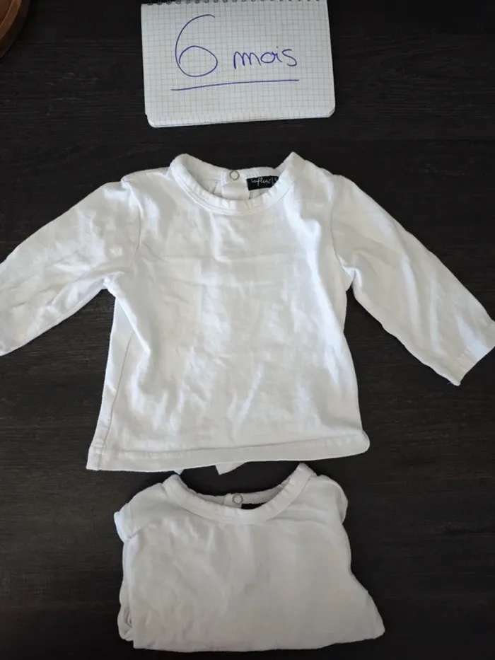 Lot 2 t-shirt manches longues blanc ouverture dorsale