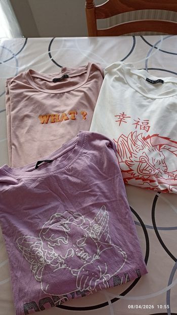 Lot 3 t-shirt L rose et blanc