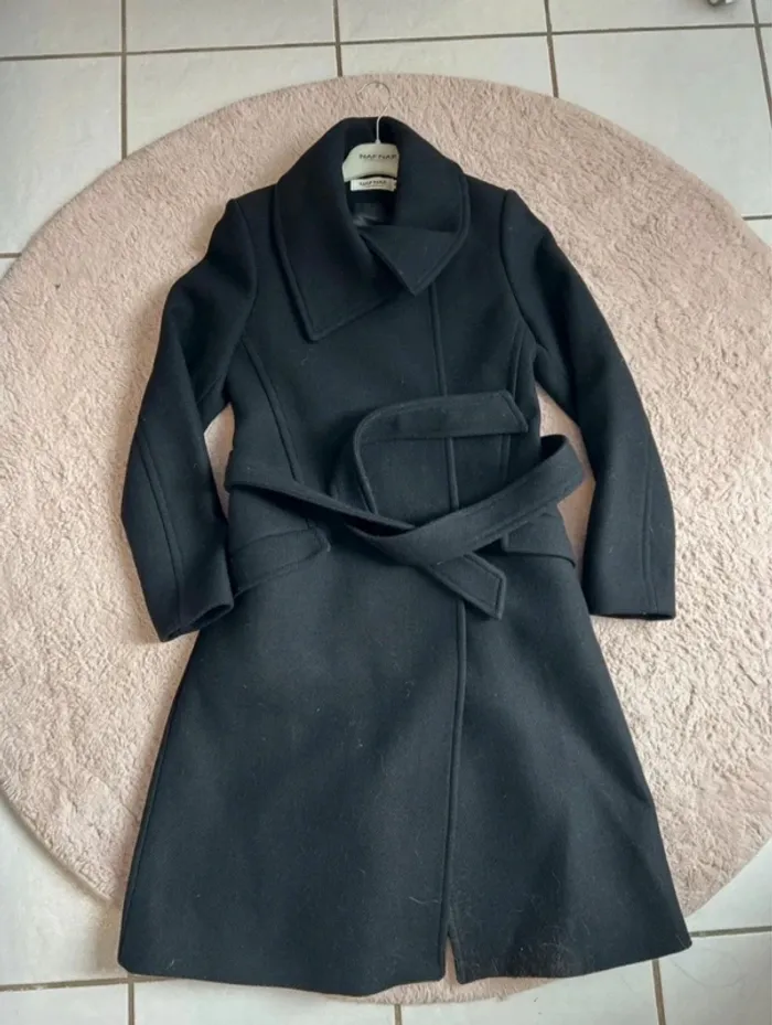 Manteau élégant "Naf Naf" noir - col asymétrique et ceinture - photo numéro 6