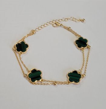 CHAINE CHEVILLE DOUBLE RANG FLEURS VERTES ! NEUVE