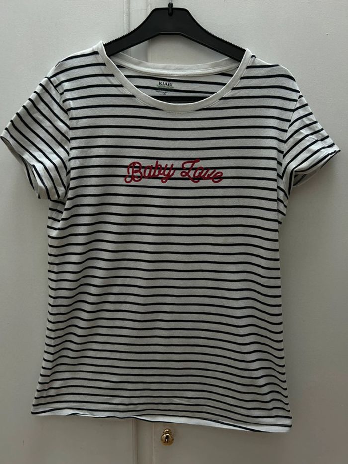 Tee shirt en coton ecoconception- baby love kiabi rayure blanc et bleu marine taille m