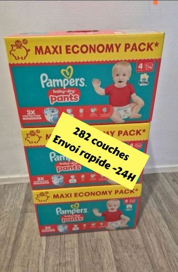282 Couches Pampers taille 4 pants lot de 3 cartons 
