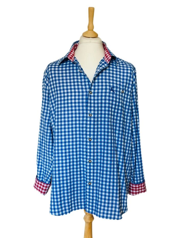 🦋Chemise autrichienne champêtre carreaux Austrian alpine cottagecore blue white checked shirt🦋 - photo numéro 5