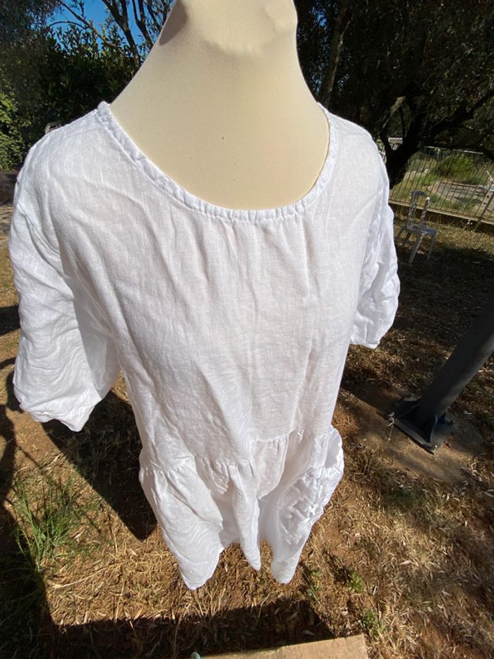 Robe ample lin blanc taille unique - photo numéro 2