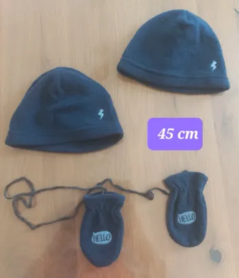 Lot 2 bonnets et moufles polaire 45cm