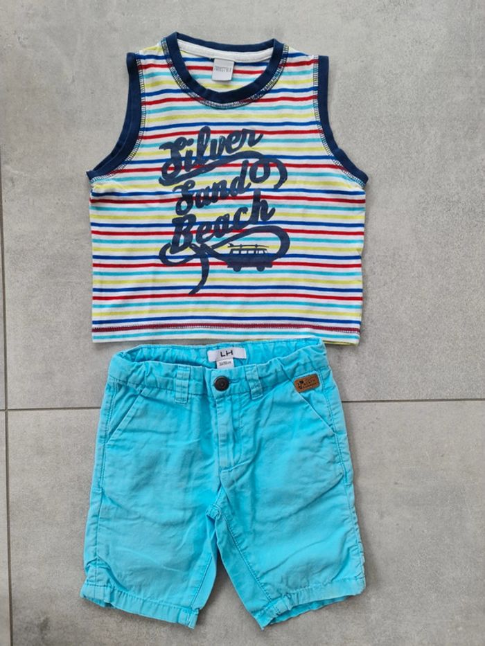 Ensemble été T-shirt marcel sans manches et short 3 ans