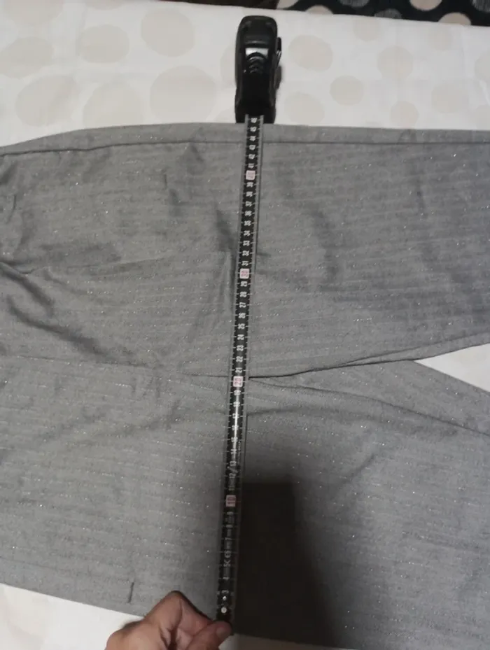 Pantalon chino femme Teddy Smith taille 36 gris rayures paillettes coupe court - photo numéro 10