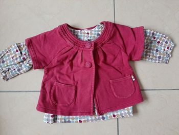 Ensemble tee shirt manches longues + veste fille 6 mois