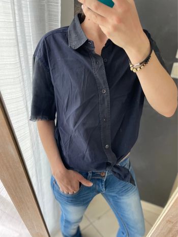 Chemise manche courte femme marine