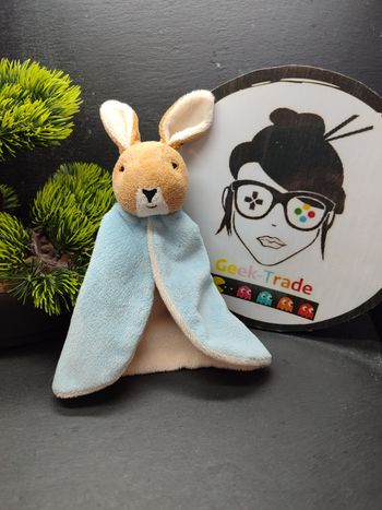 doudou lapin picot2 picot 2 marron blanc bleu noir triangle Peluche DD003756