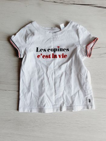 Vêtement fille tee-shirt manches courtes blanc Les copines c'est la vie Okaïdi  3 ans