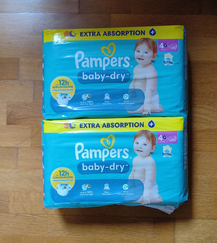 2 paquets de couches Pampers baby dry taille 4+